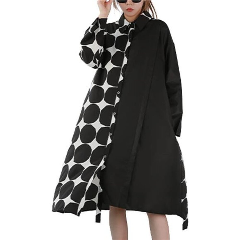 Women's Fall Casual Patchwork Funky Long Sleeve Dress Loose Blouse